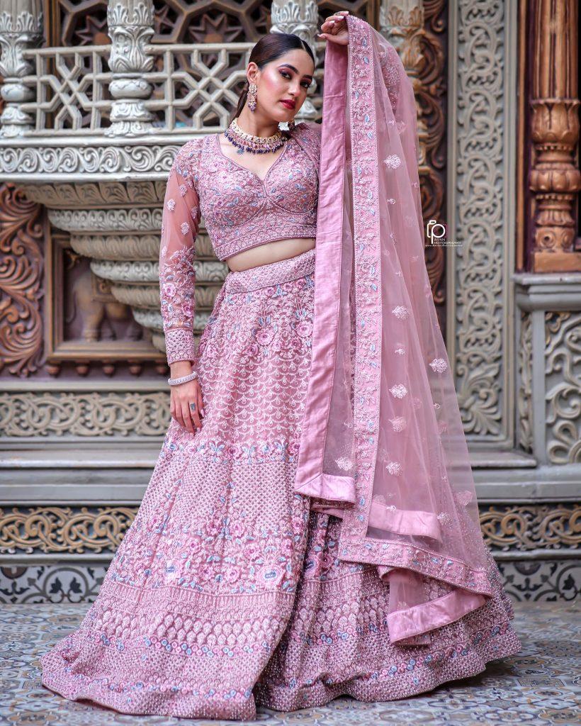 Pink Bridal Lehengas in Bangalore - Vibbhinna